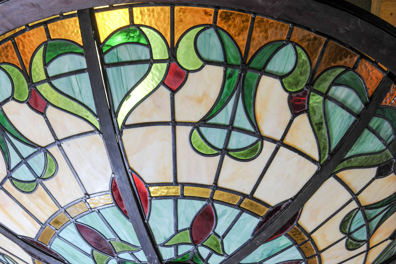 20th Century A monumental sized glass-in-lead Art Nouveau ceiling light, bar look